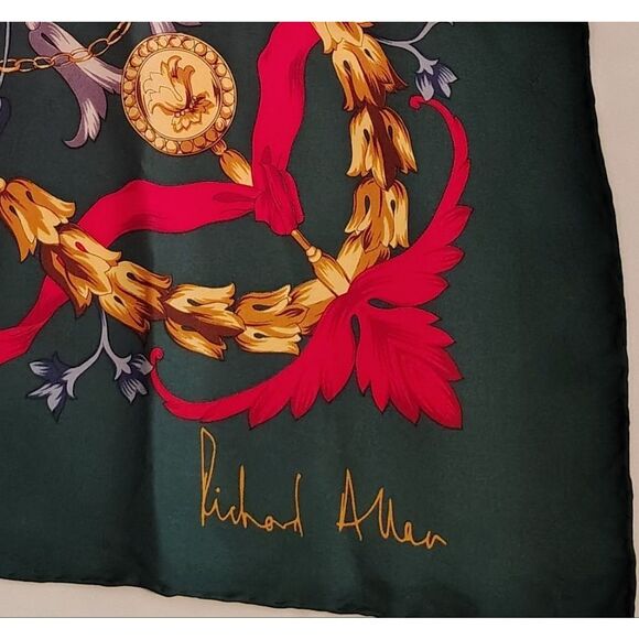 Richard Allen Vintage Multicolor Ornate Silk Scarf Rolled Hem - Picture 2 of 16
